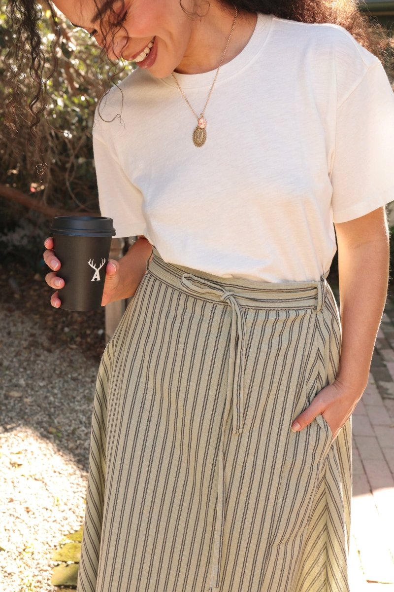 *NEW* Abla A - Line Wrap Skirt - Minted Stripe - KLEEMREMINTXSS - OddBird Co.