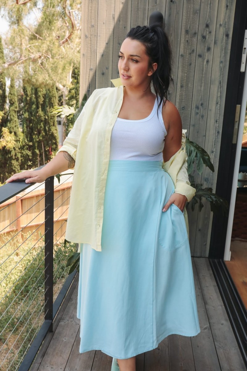 *NEW* Abla A-Line Wrap Skirt - Soft Blue -  - OddBird Co.