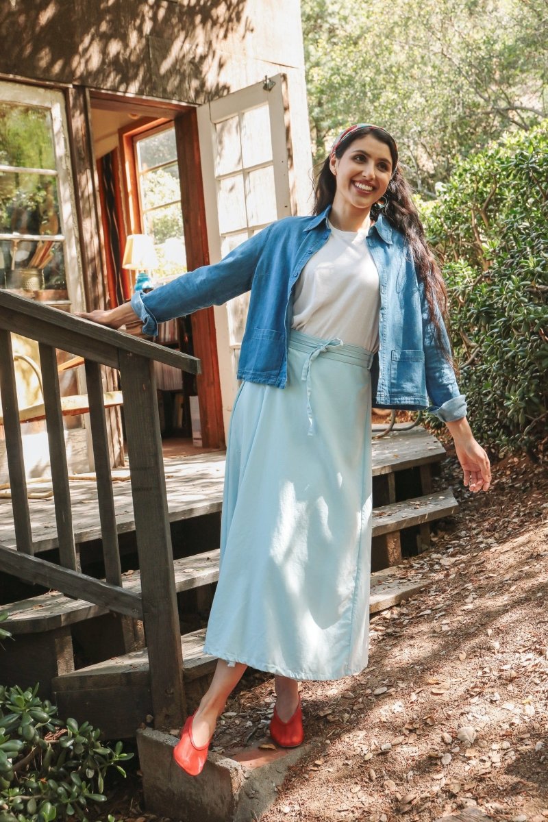 *NEW* Abla A - Line Wrap Skirt - Soft Blue -  - OddBird Co.