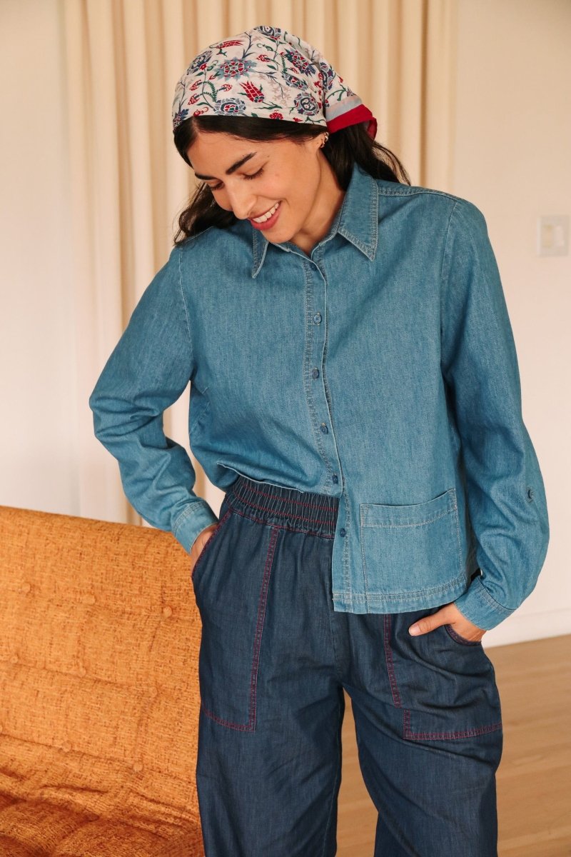 *NEW* Limited Edition Melek Cropped Denim Shirt - Light Wash - JLEMELEKCROPXS - OddBird Co.