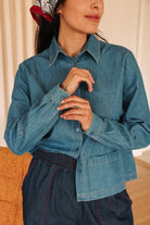 *NEW* Limited Edition Melek Cropped Denim Shirt - Light Wash - JLEMELEKCROPXS - OddBird Co.