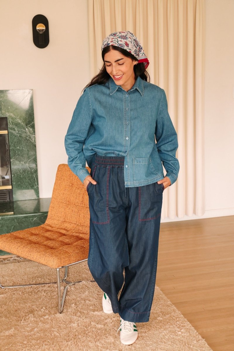 *NEW* Limited Edition Melek Cropped Denim Shirt - Light Wash - JLEMELEKCROPXS - OddBird Co.