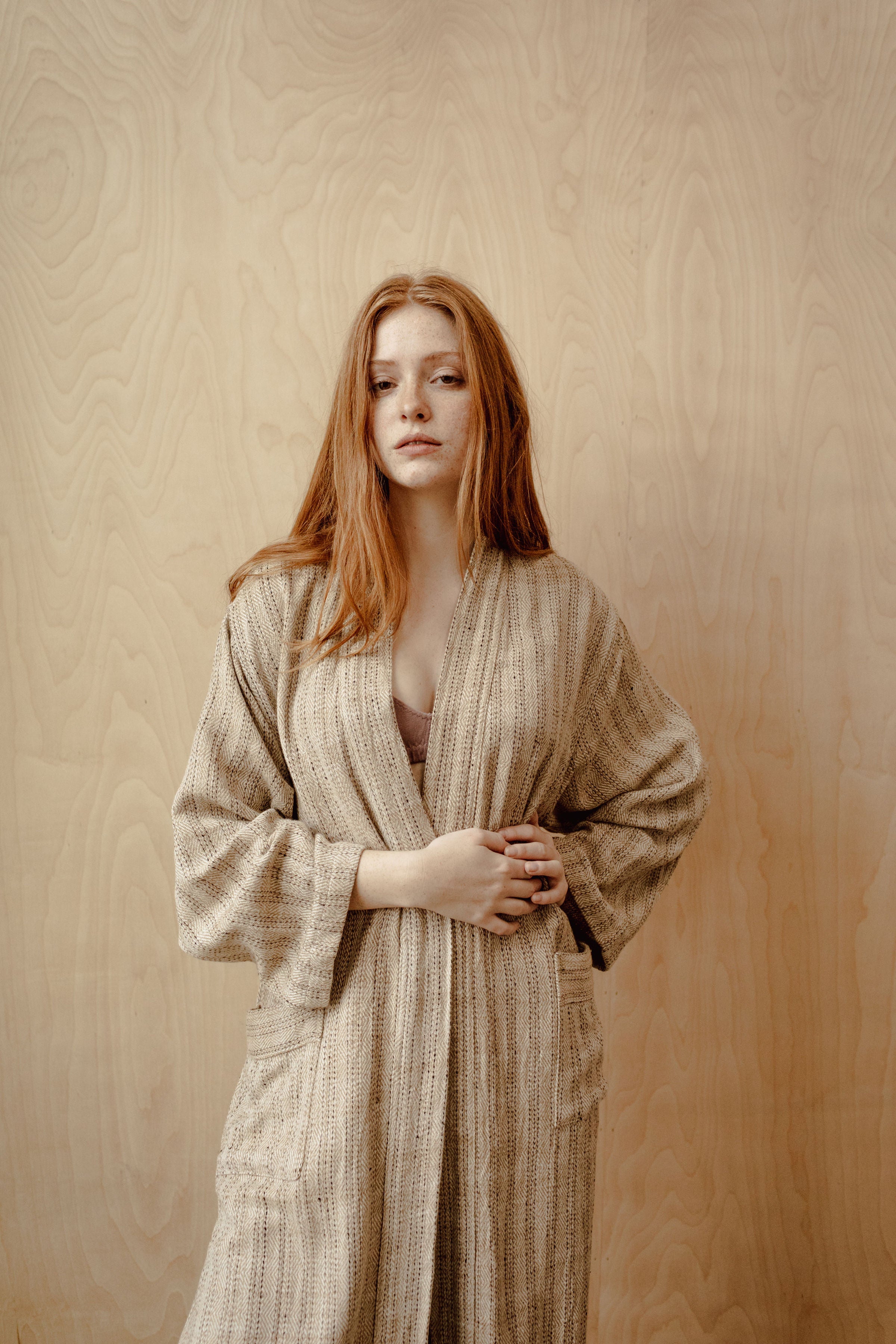 Sustainably Made OddBird Creamy Robe – Robe Unisex Turkish Gelin | | in Coffee Cotton/Linen Luxury Handwoven