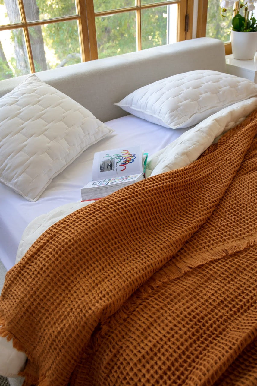 Queen King Waffle Blanket 100 Cotton Available in Mustard and